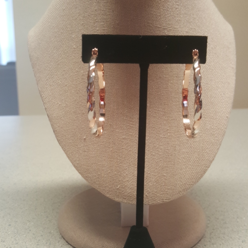 Two Tone Copper Twisted Hoop Earrings